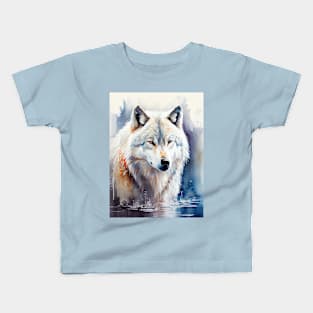 Arctic Wolf - Watercolor Paint Kids T-Shirt